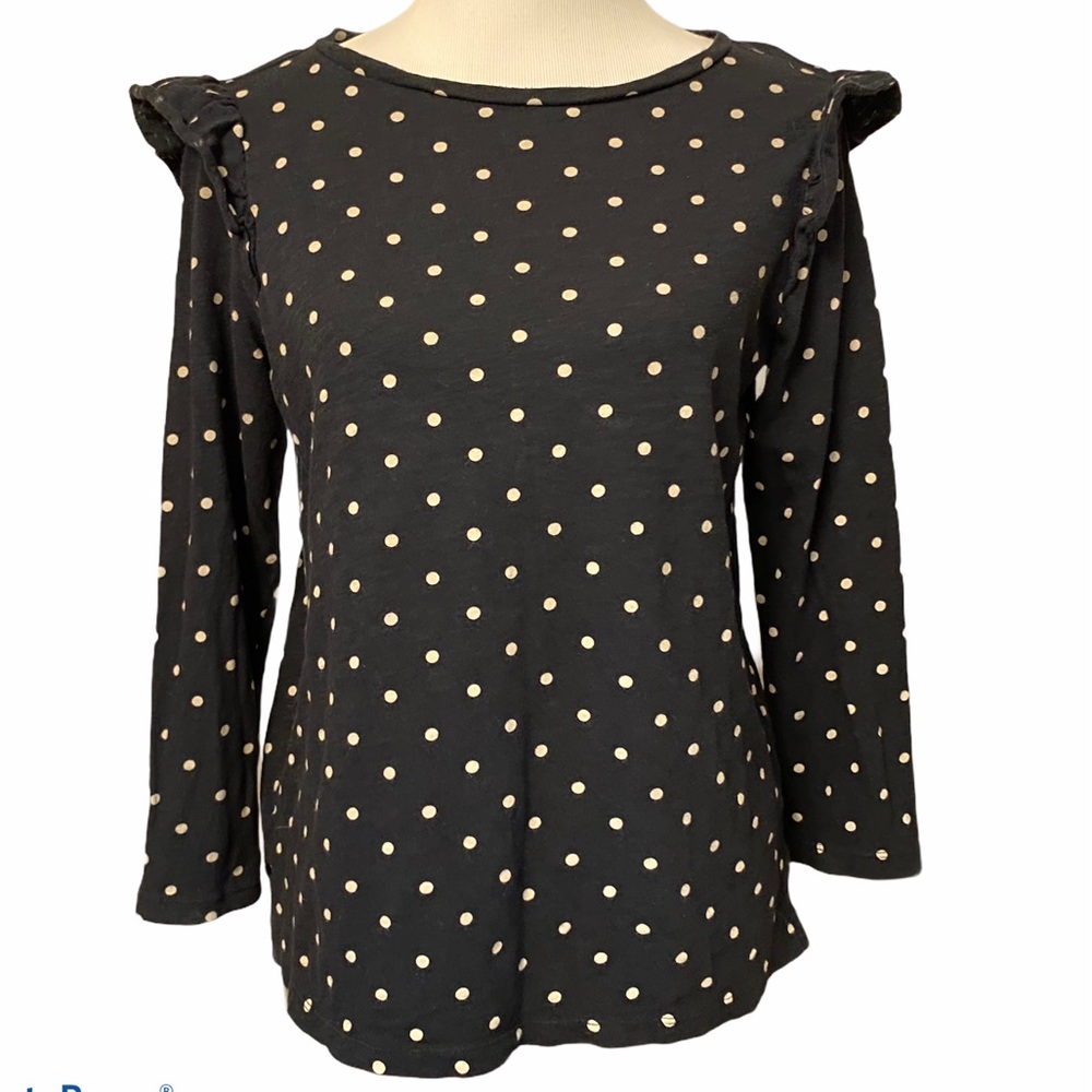 Old Navy Medium Black Polka Dot Ruffle Top a12
